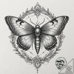 Moth drawn to a glowing, ancient rune, artist… – tattoo sketch (№1753235147_0, 23.07.2025 01:45) — tattoovalue.net
