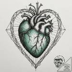 Emerald heart in skeletal cage, tattoo line a… – tattoo sketch (№1753235452_0, 23.07.2025 01:50) — tattoovalue.net