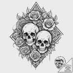 Komuso hat floating above ruins, ink illustra… – tattoo sketch (№1753235834_0, 23.07.2025 01:57) — tattoovalue.net