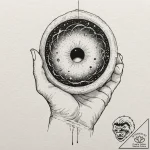 A hand holding a miniature black hole, tattoo… – tattoo sketch (№1753235986_0, 23.07.2025 01:59) — tattoovalue.net