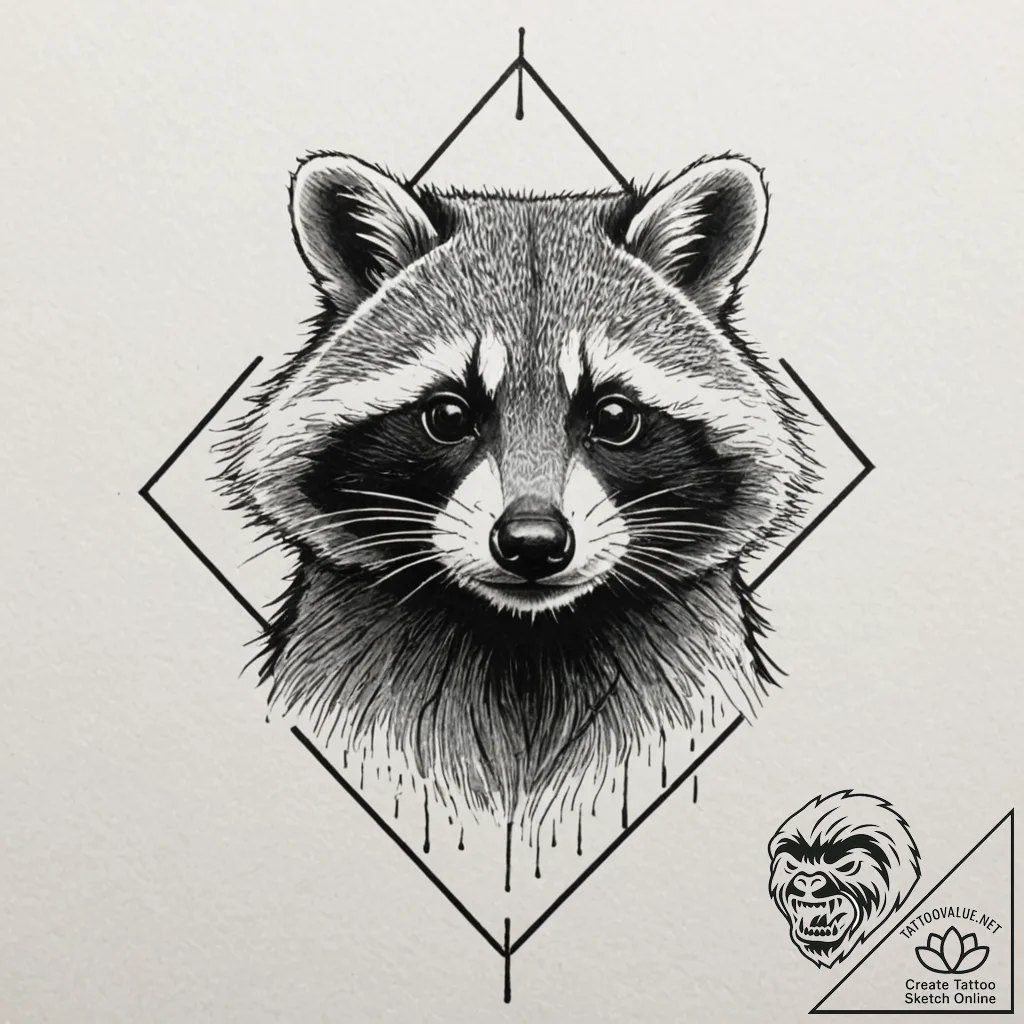 Raccoon, artistic tattoo sketch, blackwork ta... - tattoo sketch (№1753236215_0, 23.07.2025 02:03) — tattoovalue.net
