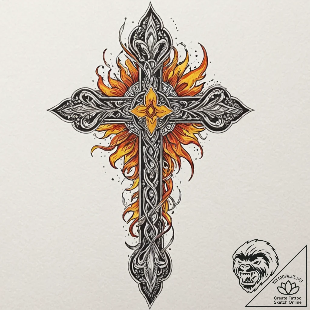 Burning staff held by spirit, tattoo flash sh... - tattoo sketch (№1753236366_0, 23.07.2025 02:06) — tattoovalue.net