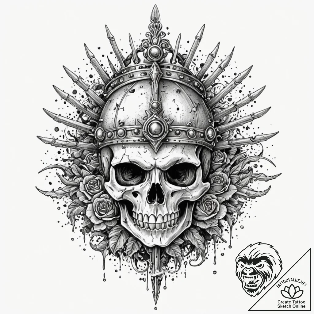 Engraved helm crowned in bone, artistic tatto... - tattoo sketch (№1753236899_0, 23.07.2025 02:14) — tattoovalue.net