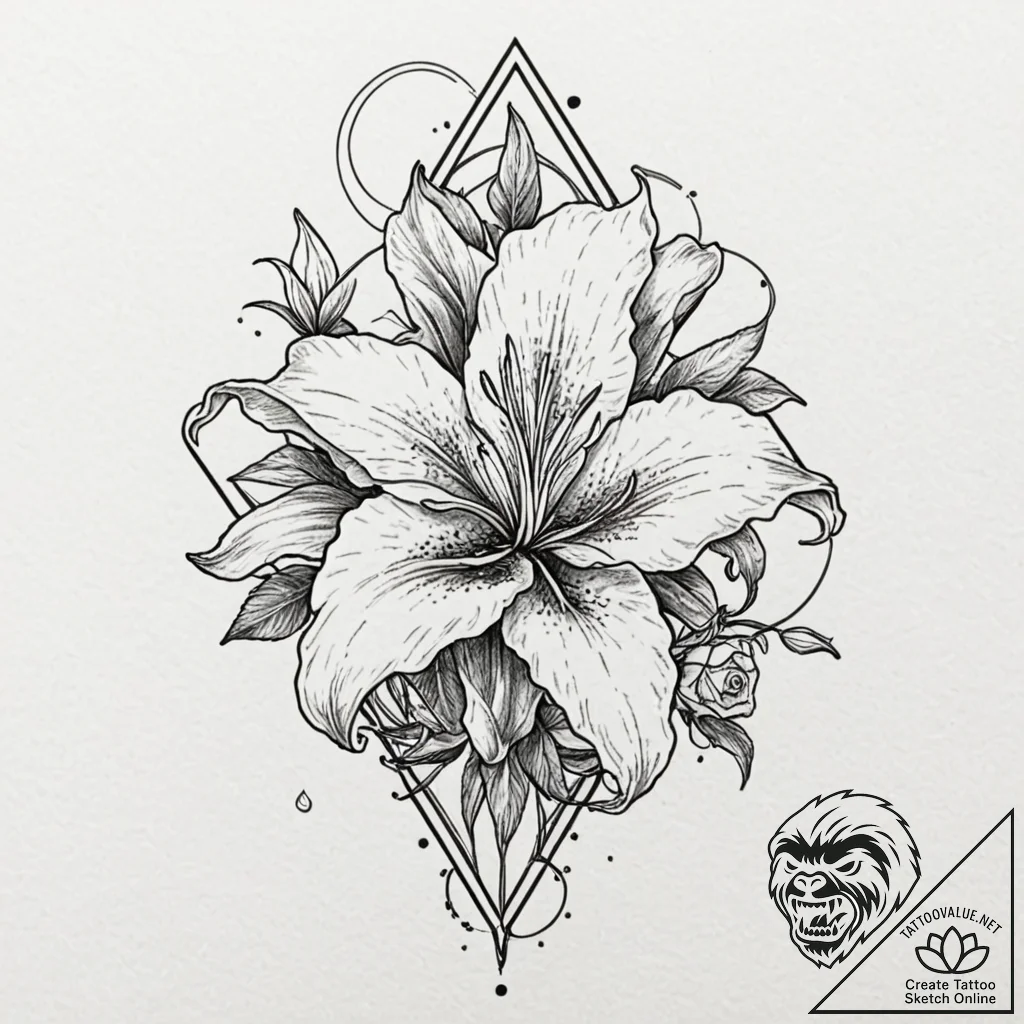 Stargazer lily with a nebula pattern on its p... - tattoo sketch (№1753237735_0, 23.07.2025 02:28) — tattoovalue.net