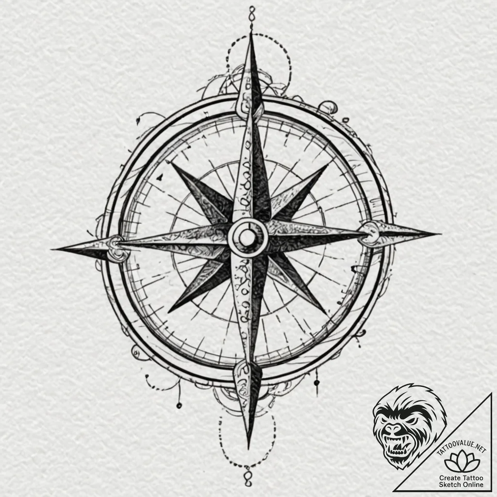 Broken compass needle pointing to a black sta... - tattoo sketch (№1753238193_0, 23.07.2025 02:36) — tattoovalue.net