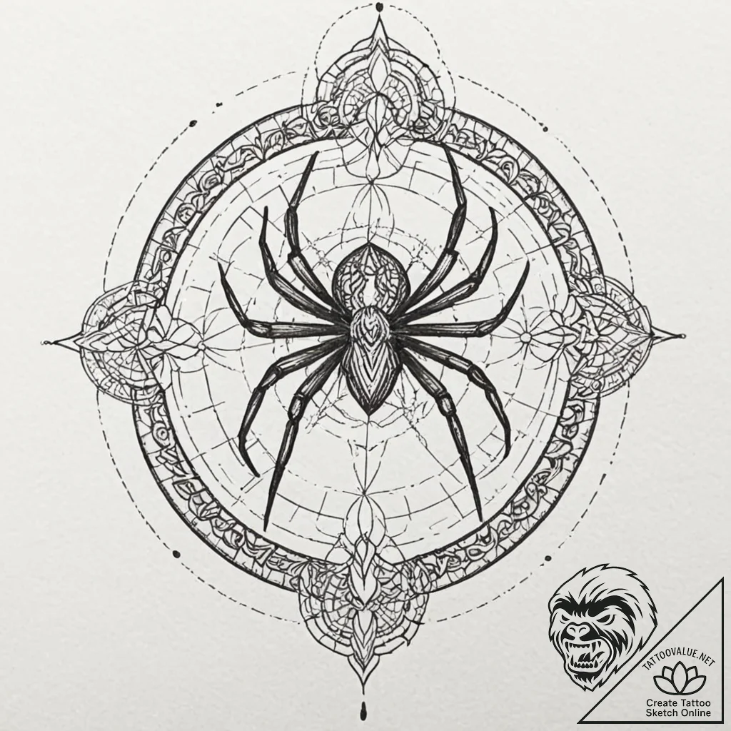 Spider queen beneath bone throne, tattoo sket... - tattoo sketch (№1753238574_0, 23.07.2025 02:42) — tattoovalue.net