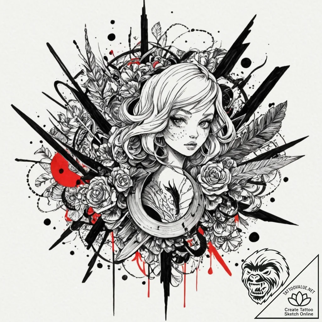 Animated blade with spectral glow, ink illust... - tattoo sketch (№1753238652_0, 23.07.2025 02:44) — tattoovalue.net