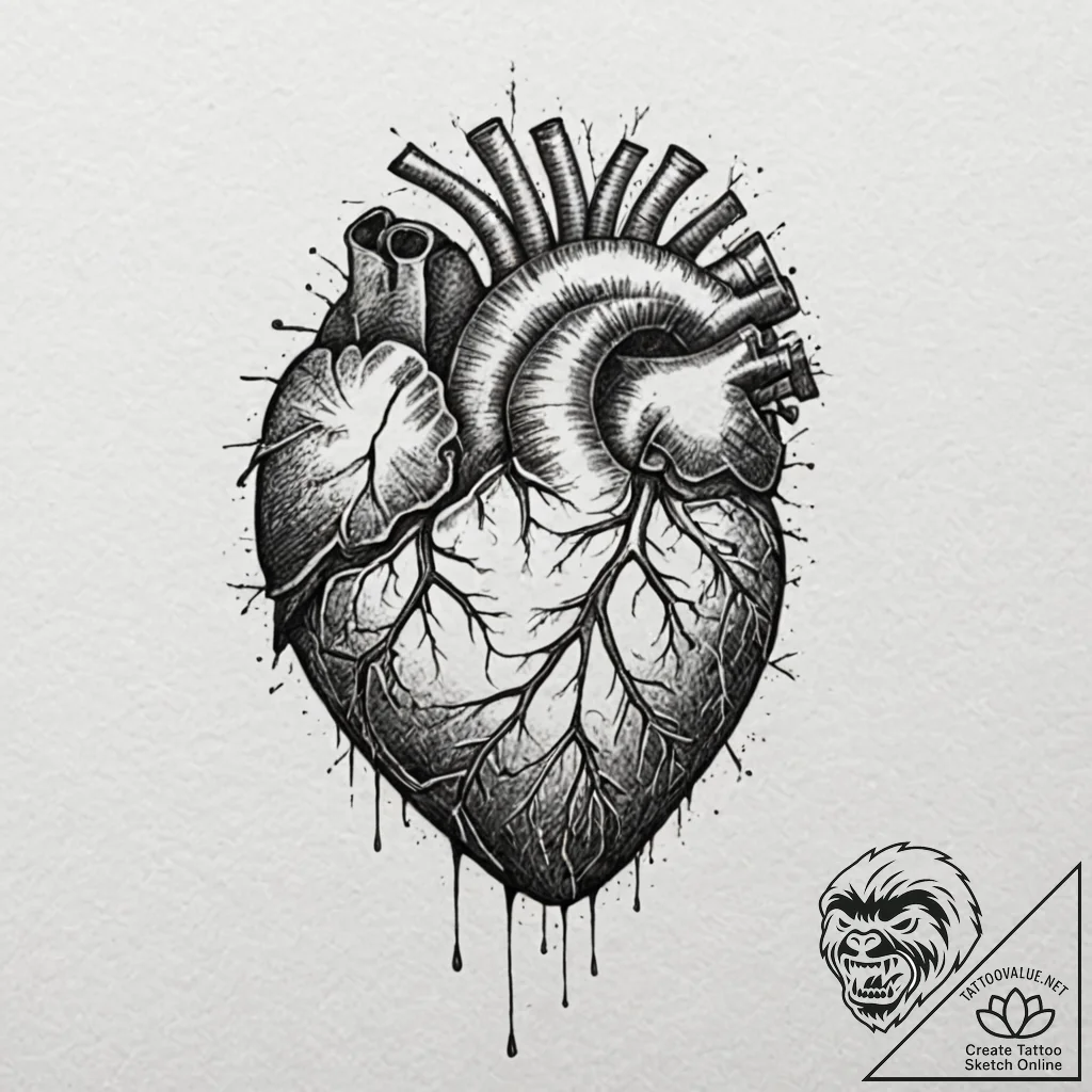 A detailed broken heart with stitches, healin... - tattoo sketch (№1753238806_0, 23.07.2025 02:46) — tattoovalue.net