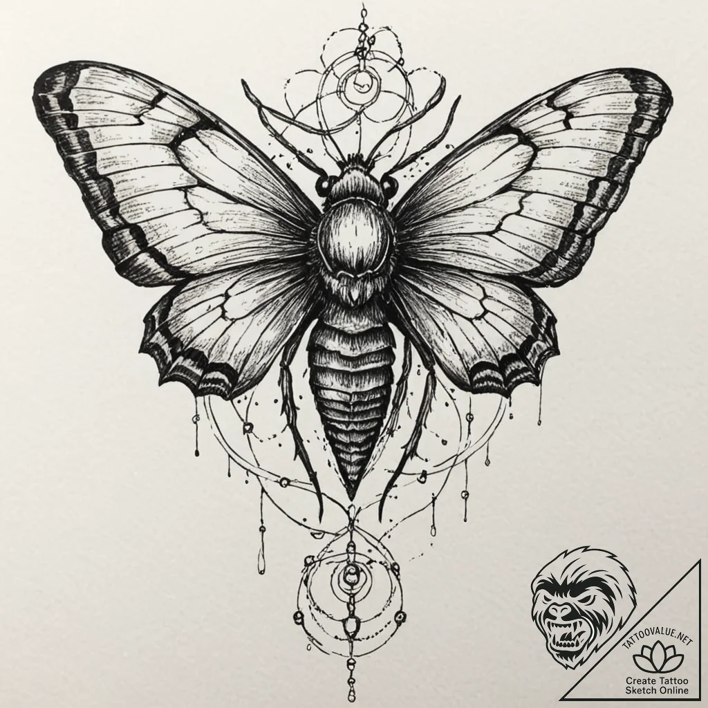 Lightbulb containing a single, living moth, i... - tattoo sketch (№1753238882_0, 23.07.2025 02:48) — tattoovalue.net