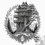 Ethereal roots climbing tower, tattoo flash s… – tattoo sketch (№1753238959_0, 23.07.2025 02:49) — tattoovalue.net