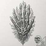 Oak relic held by skeletal hand, tattoo drawi… – tattoo sketch (№1753239036_0, 23.07.2025 02:50) — tattoovalue.net