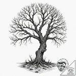 A gnarled, dead tree against a full moon – tattoo sketch (№1753239112_0, 23.07.2025 02:51) — tattoovalue.net
