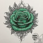 Emerald flames devouring rose, concept art fo… – tattoo sketch (№1753240574_0, 23.07.2025 03:16) — tattoovalue.net