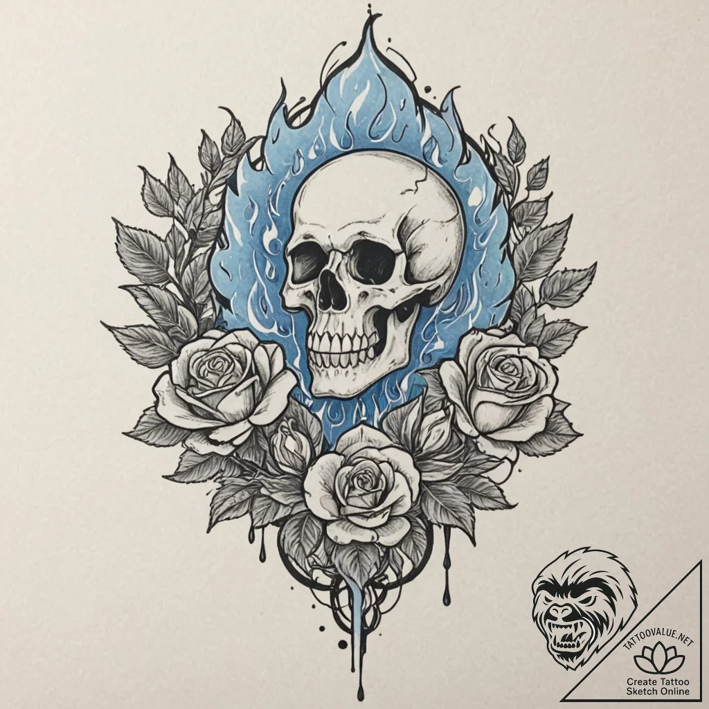 A magical blue flame dancing, mystical energy... - tattoo sketch (№1753240651_0, 23.07.2025 03:17) — tattoovalue.net