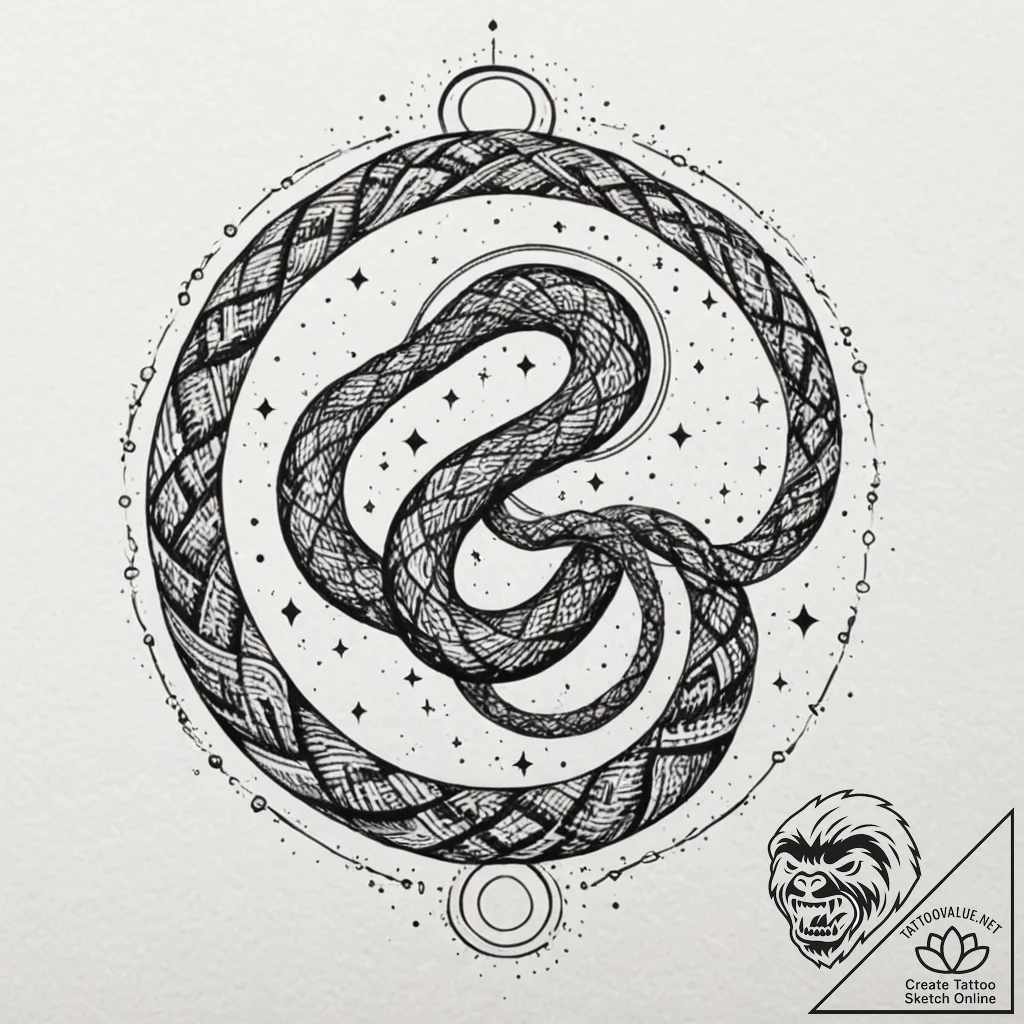 Cosmic serpent weaving through stars, concept... - tattoo sketch (№1753240728_0, 23.07.2025 03:18) — tattoovalue.net