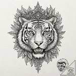 Tiger skull crowned with ivy, tattoo line art… – tattoo sketch (№1753240804_0, 23.07.2025 03:20) — tattoovalue.net