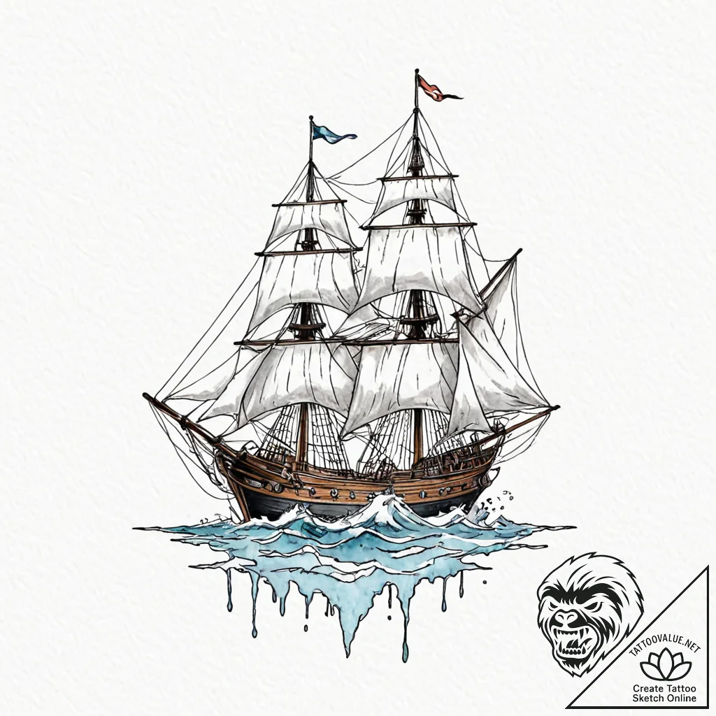 Yardarm of a square-rigged ship, tattoo line... - tattoo sketch (№1753241337_0, 23.07.2025 03:28) — tattoovalue.net