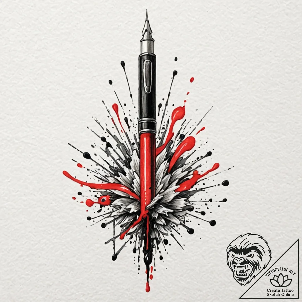 Fountain pen with an ink spill, artistic tatt... - tattoo sketch (№1753241413_0, 23.07.2025 03:30) — tattoovalue.net