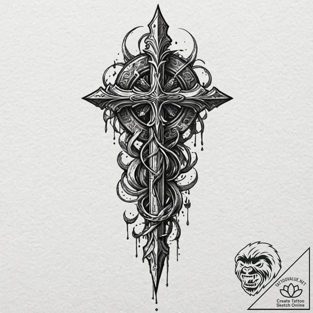 Dagger embedded in stone, artistic tattoo ske... - tattoo sketch (№1753241489_0, 23.07.2025 03:31) — tattoovalue.net