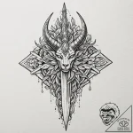 Horned dagger crowned with stars, tattoo flas… – tattoo sketch (№1753241641_0, 23.07.2025 03:34) — tattoovalue.net