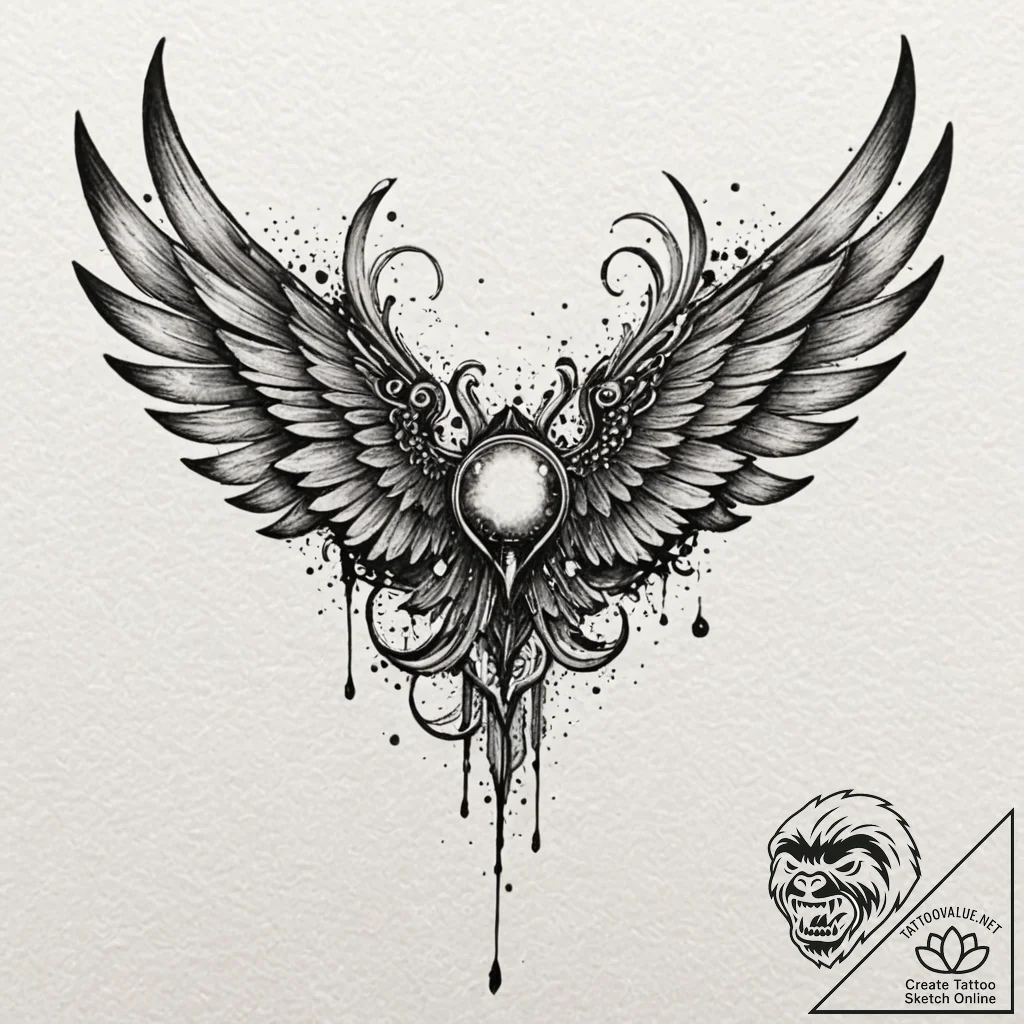 Nightfall wings beneath iron sky, tattoo sket... - tattoo sketch (№1753241717_0, 23.07.2025 03:35) — tattoovalue.net