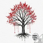Ashen tree with bleeding leaves, concept art… – tattoo sketch (№1753242327_0, 23.07.2025 03:45) — tattoovalue.net