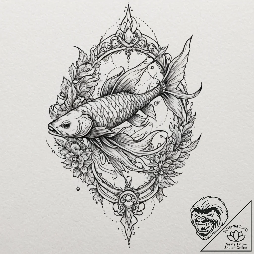 Arcane fish with ethereal fins, tattoo flash... - tattoo sketch (№1753242632_0, 23.07.2025 03:50) — tattoovalue.net
