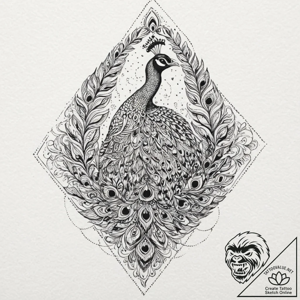 Peacock feathers devouring starlight, tattoo... - tattoo sketch (№1753243088_0, 23.07.2025 03:58) — tattoovalue.net