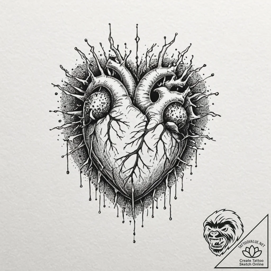 A detailed broken heart made of glass, fragil... - tattoo sketch (№1753243317_0, 23.07.2025 04:01) — tattoovalue.net