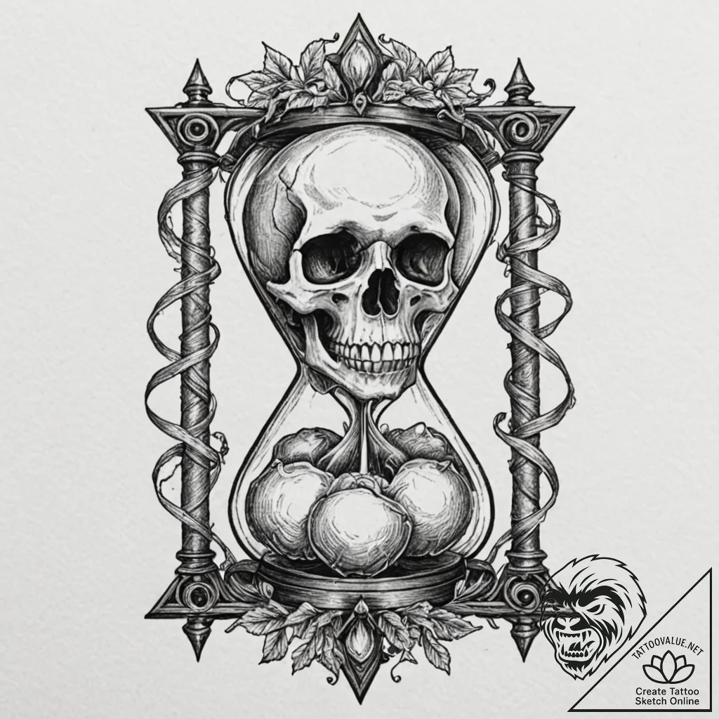 A memento mori still life (skull, hourglass,... - tattoo sketch (№1753243468_0, 23.07.2025 04:04) — tattoovalue.net
