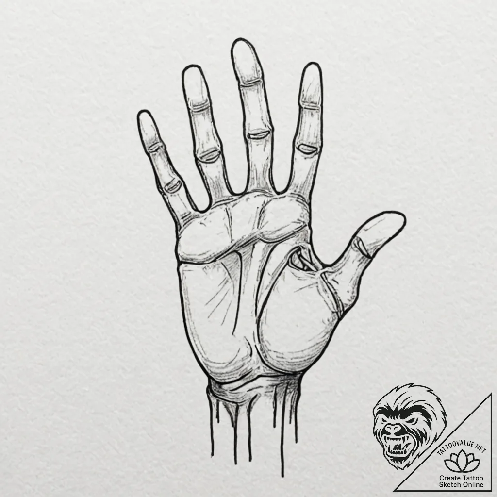 Hand giving the 'rock on' sign, skeletal, tat... - tattoo sketch (№1753243620_0, 23.07.2025 04:07) — tattoovalue.net