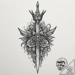 Dagger piercing a crown, symbolizing betrayal… – tattoo sketch (№1753244076_0, 23.07.2025 04:14) — tattoovalue.net