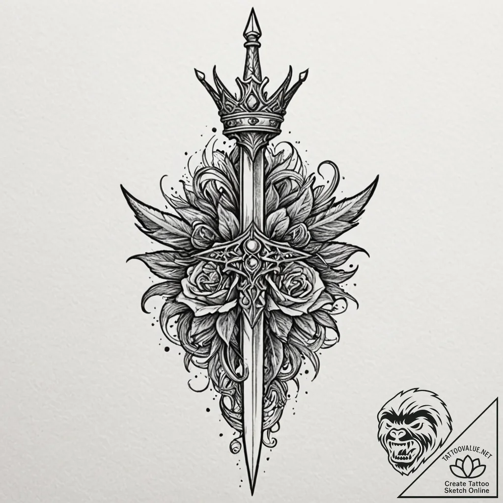 Dagger piercing a crown, symbolizing betrayal... - tattoo sketch (№1753244076_0, 23.07.2025 04:14) — tattoovalue.net