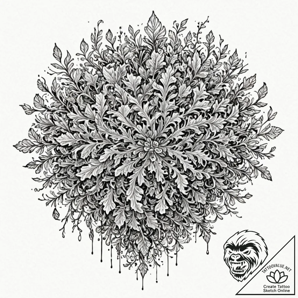 Lichen growing in fractal patterns over a com... - tattoo sketch (№1753244151_0, 23.07.2025 04:15) — tattoovalue.net