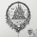 Floating castle chained to the ocean floor, a… – tattoo sketch (№1753244227_0, 23.07.2025 04:17) — tattoovalue.net