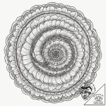 Ammonite fossil unfurling into a complex, mec… – tattoo sketch (№1753244303_0, 23.07.2025 04:18) — tattoovalue.net