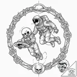 Astronaut skateboarding on the rings of satur… – tattoo sketch (№1753244380_0, 23.07.2025 04:19) — tattoovalue.net