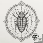 Fossilized trilobite with a microchip embedde… – tattoo sketch (№1753244456_0, 23.07.2025 04:20) — tattoovalue.net