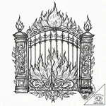 Iron gates crowned with flame, concept art fo… – tattoo sketch (№1753244532_0, 23.07.2025 04:22) — tattoovalue.net