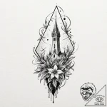 Nightshade bloom beneath spectral spire, tatt… – tattoo sketch (№1753244912_0, 23.07.2025 04:28) — tattoovalue.net