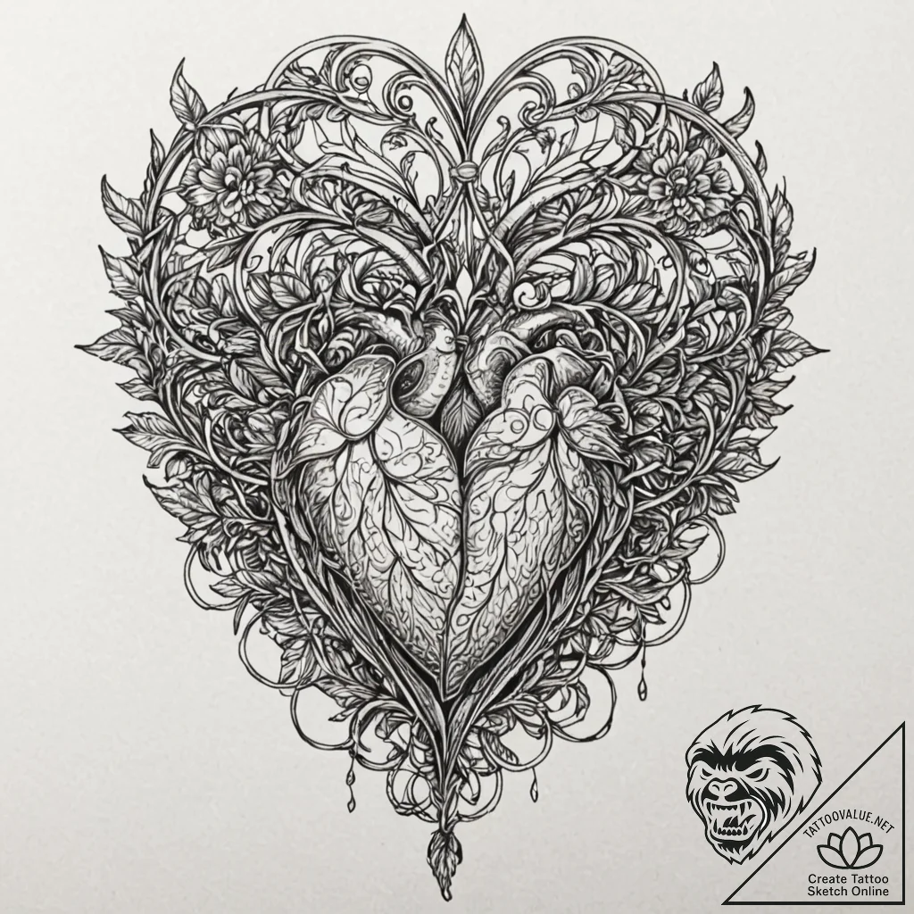 Caged heart glowing softly, tattoo sketch des... - tattoo sketch (№1753245293_0, 23.07.2025 04:34) — tattoovalue.net