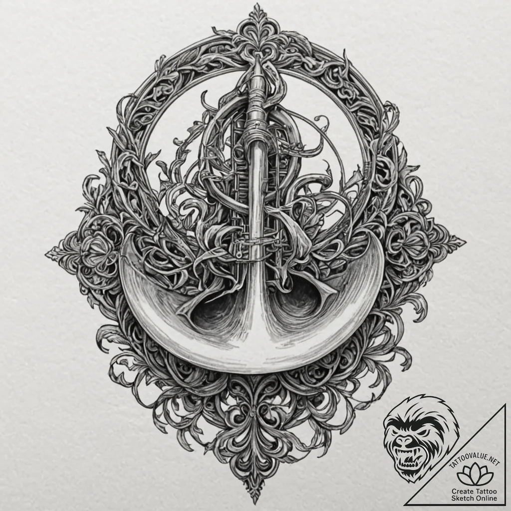 A classic bell of a horn, musical,, tattoo sk... - tattoo sketch (№1753245445_0, 23.07.2025 04:37) — tattoovalue.net