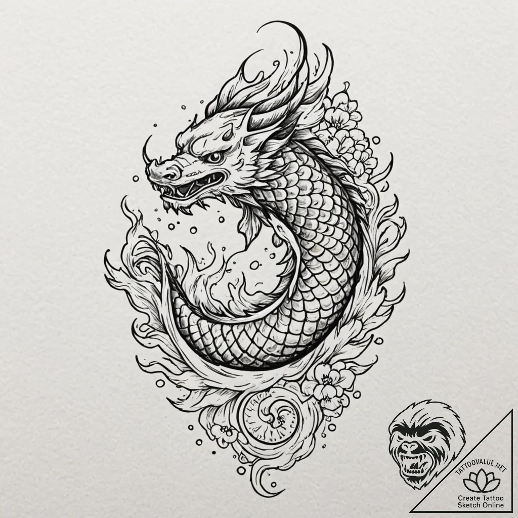 Pike head beneath burning sky, ink illustrati... - tattoo sketch (№1753246817_0, 23.07.2025 05:00) — tattoovalue.net
