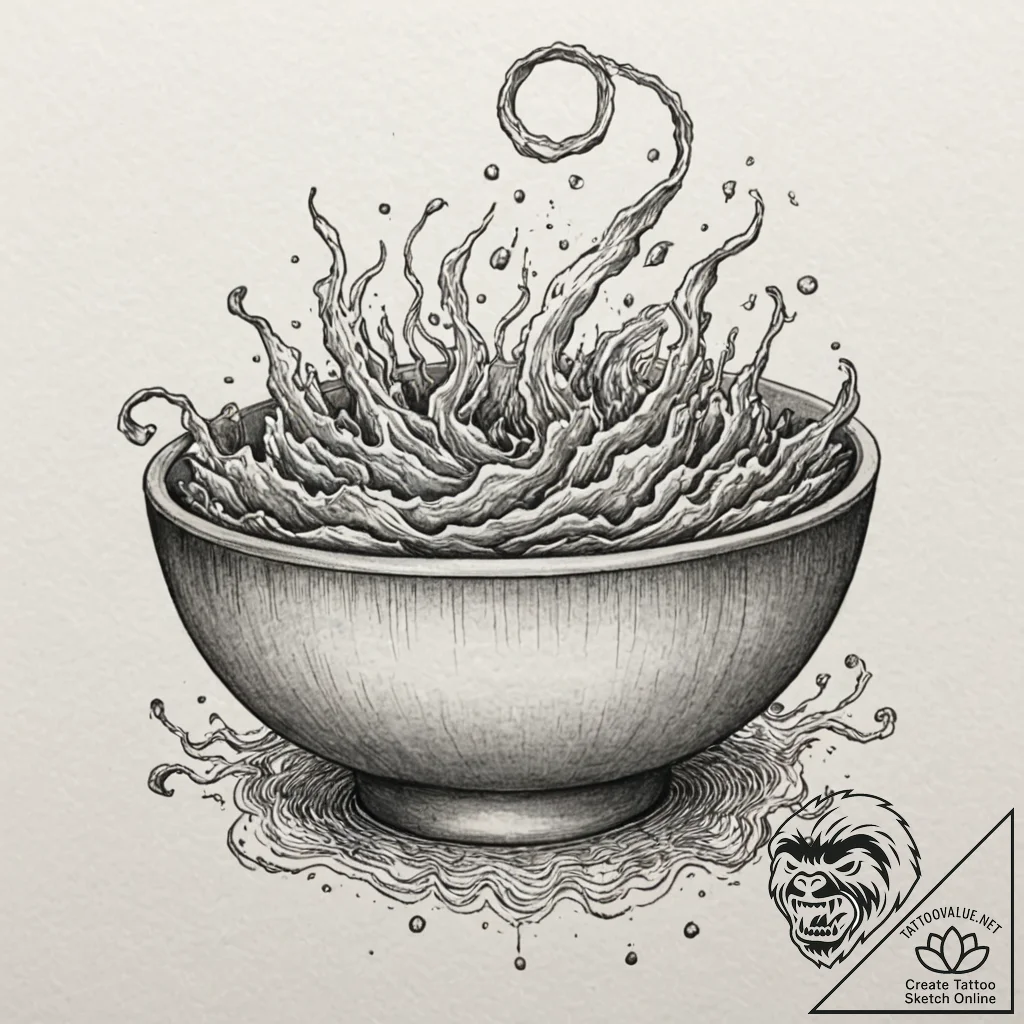 Singing bowl with sound waves visibly ripplin... - tattoo sketch (№1753246893_0, 23.07.2025 05:01) — tattoovalue.net