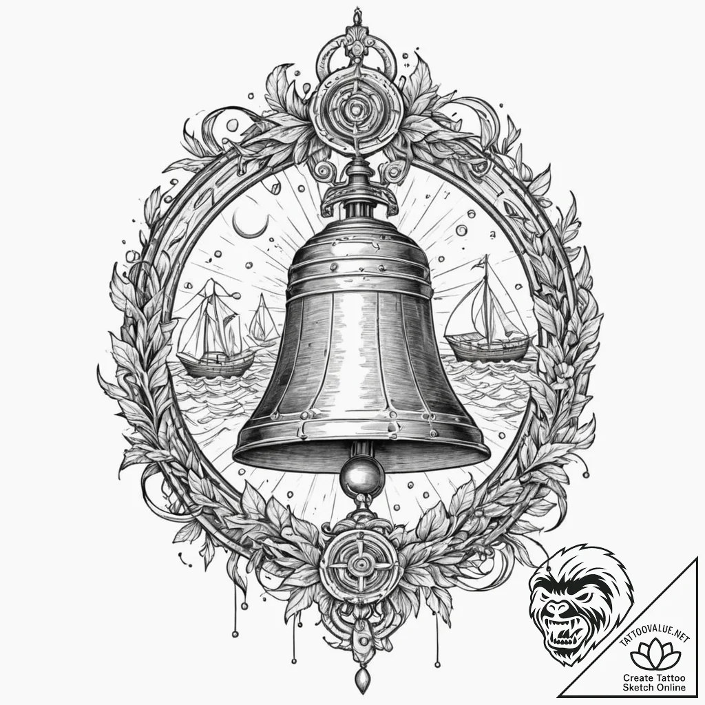 A classic bell from a ship, nautical,, tattoo... - tattoo sketch (№1753246969_0, 23.07.2025 05:02) — tattoovalue.net