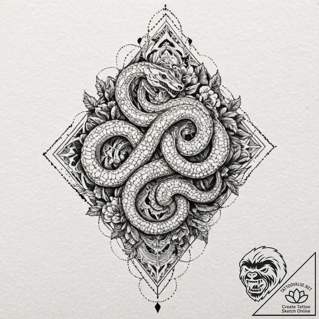 Glacial serpent through spectral storm, tatto... - tattoo sketch (№1753247122_0, 23.07.2025 05:05) — tattoovalue.net