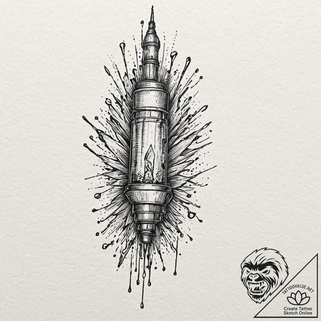Injector needle filled with a volatile, glowi... - tattoo sketch (№1753247275_0, 23.07.2025 05:07) — tattoovalue.net