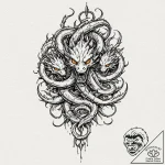 Hydra with heads of fire, ice, and shadow, ta… – tattoo sketch (№1753247658_0, 23.07.2025 05:14) — tattoovalue.net