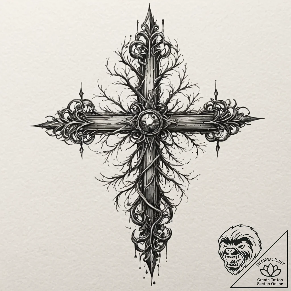 Yew roots binding spectral relic, tattoo line... - tattoo sketch (№1753247963_0, 23.07.2025 05:19) — tattoovalue.net