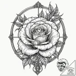 Locked rose within iron cage, tattoo line art… – tattoo sketch (№1753248191_0, 23.07.2025 05:23) — tattoovalue.net